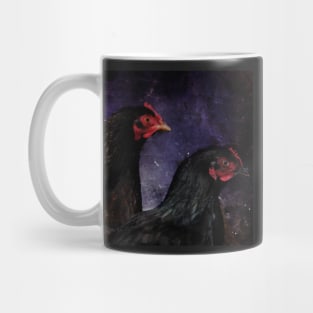 Dark portrait of two chickens Mug